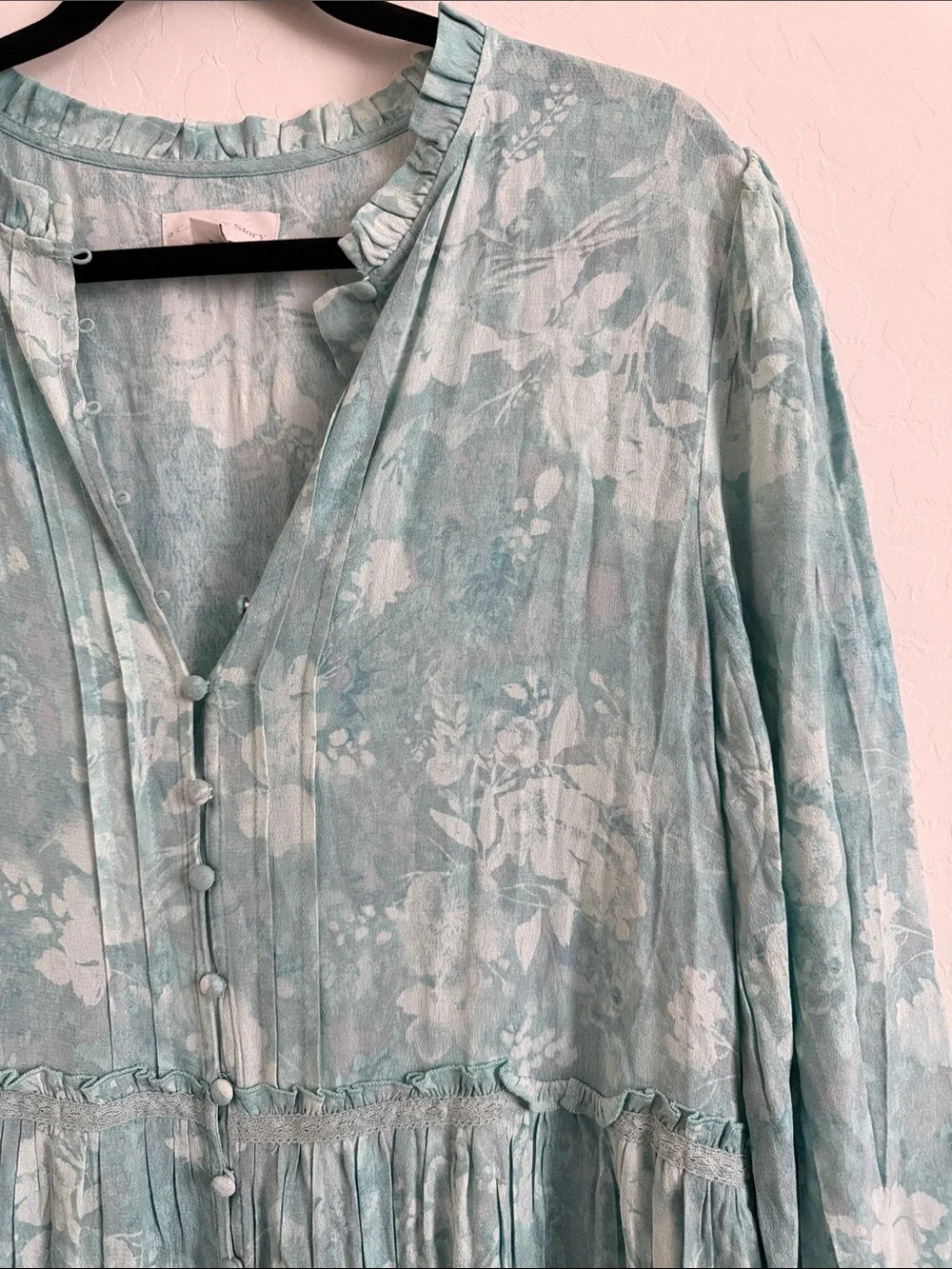 Button-Front A collective story long sleeve blue floral maxi dress Sz XL - Picture 2 of 7